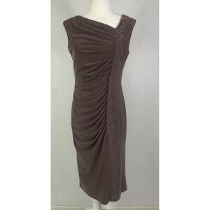 Vtg R&M Richards Ruched Y2K Cocktail Dress Shimmer Chocolate Brown Party Size 6